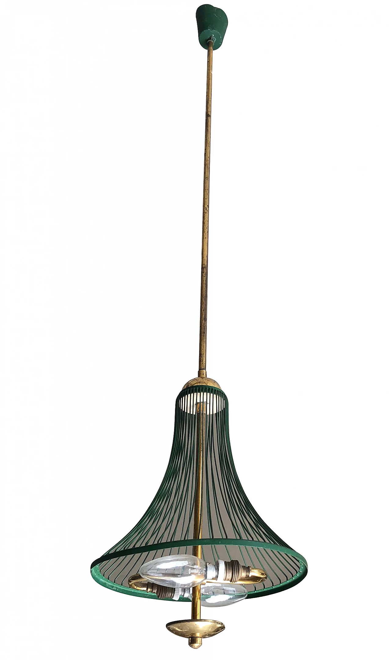 Gilded and green metal ceiling lamp, 1950s 1302737