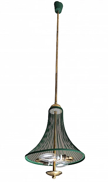 Gilded and green metal ceiling lamp, 1950s