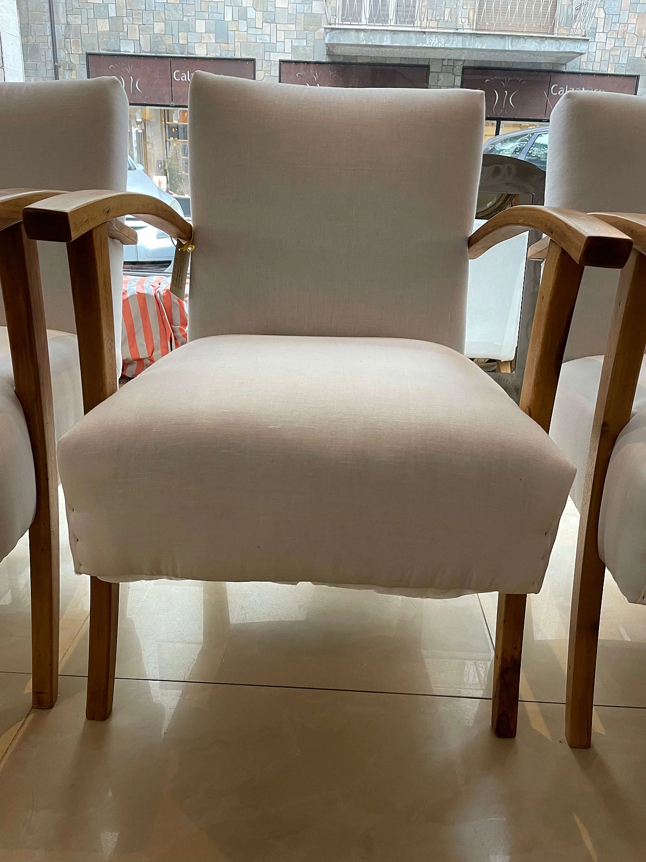 6 Wooden armchairs with armrests, 70s 1302792