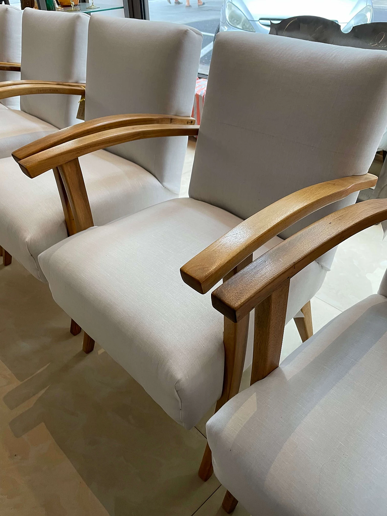 6 Wooden armchairs with armrests, 70s 1302795
