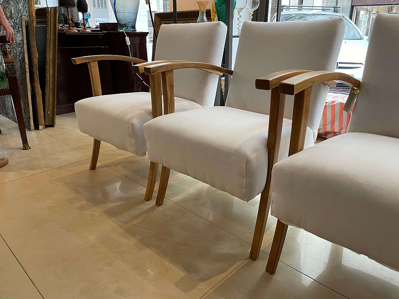 6 Wooden armchairs with armrests, 70s 1302796