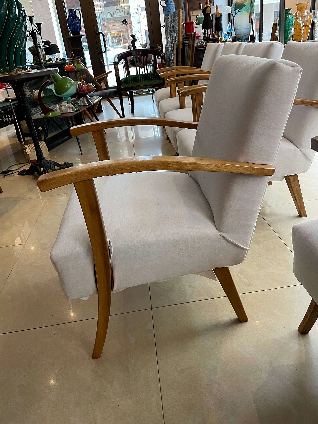 6 Wooden armchairs with armrests, 70s 1302797