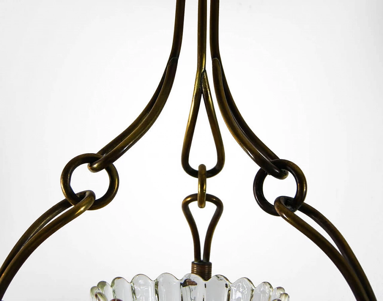 Brutalist chandelier in Murano glass and brass by Barovier and Toso, 30s 1302909