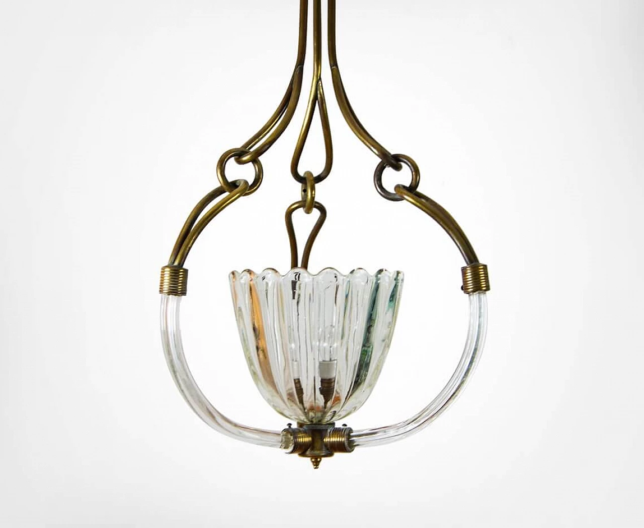 Brutalist chandelier in Murano glass and brass by Barovier and Toso, 30s 1302911
