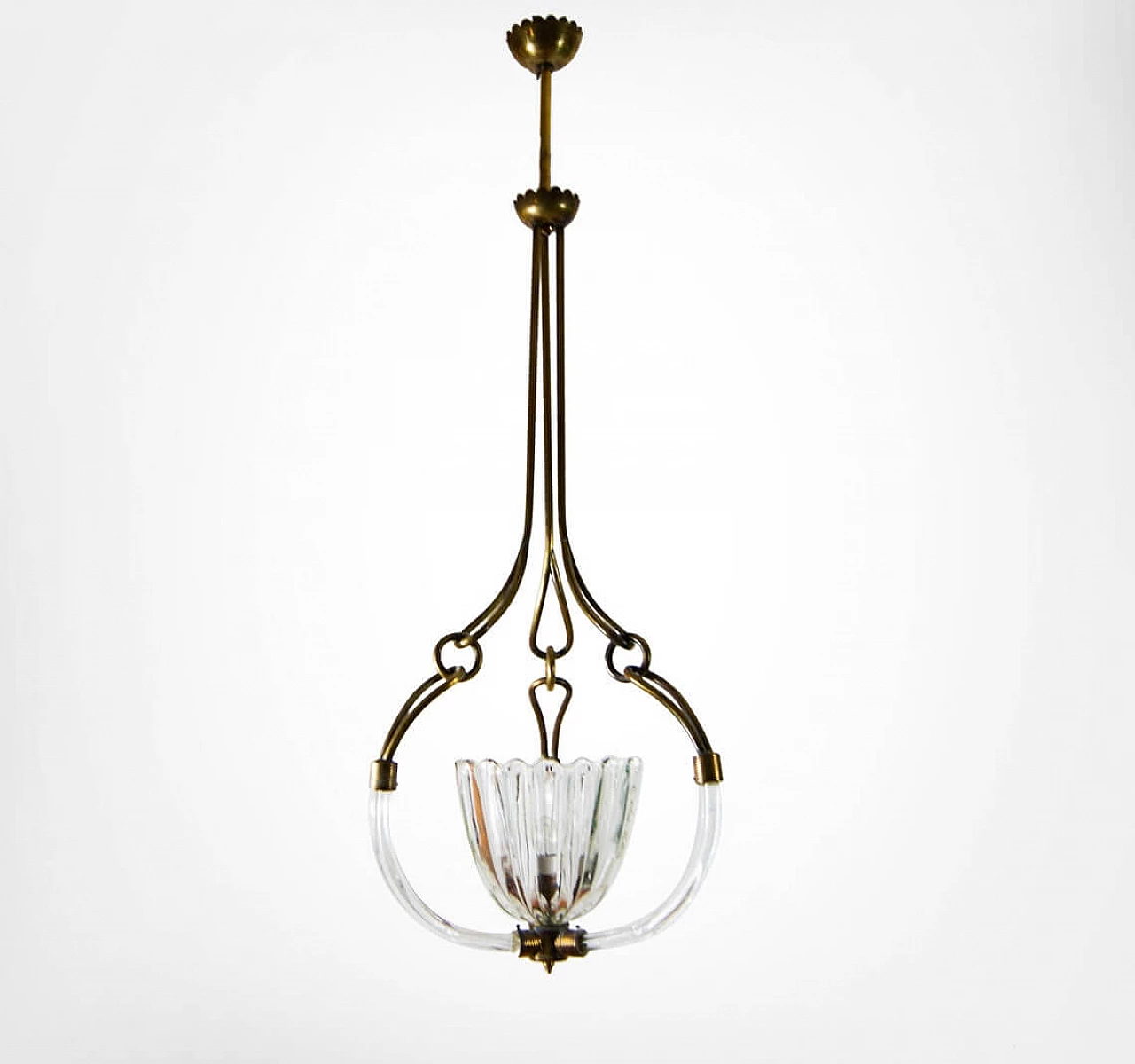 Brutalist chandelier in Murano glass and brass by Barovier and Toso, 30s 1302912