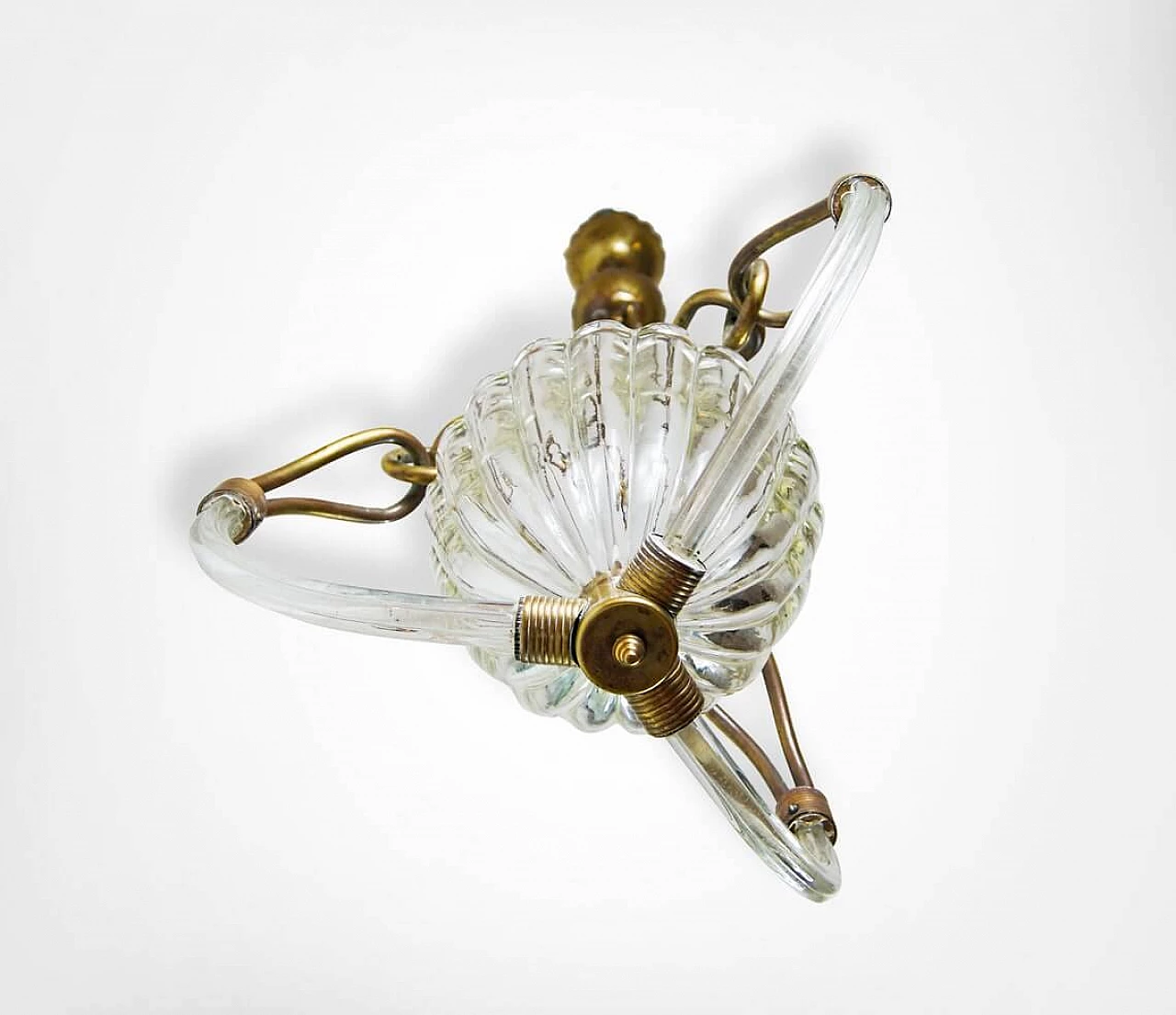 Brutalist chandelier in Murano glass and brass by Barovier and Toso, 30s 1302913
