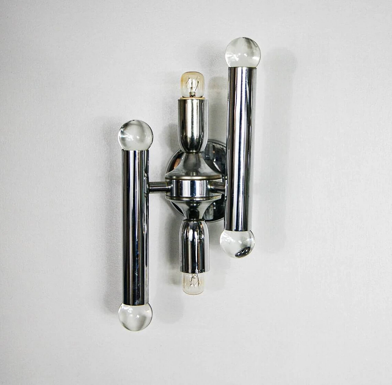 Pair of wall sconces in chromed steel and glass by Gaetano Sciolari, 60s 1302923
