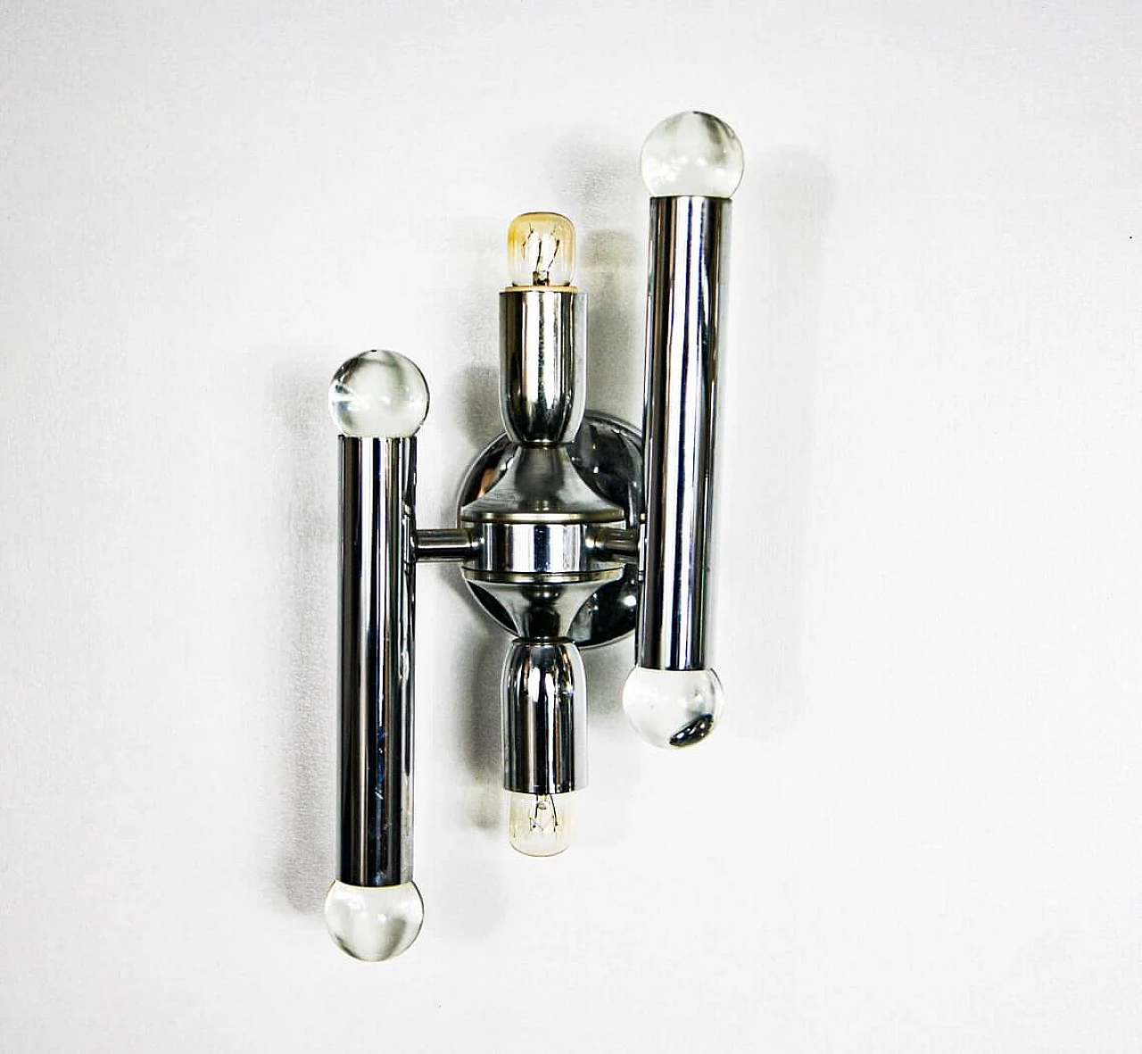 Pair of wall sconces in chromed steel and glass by Gaetano Sciolari, 60s 1302925