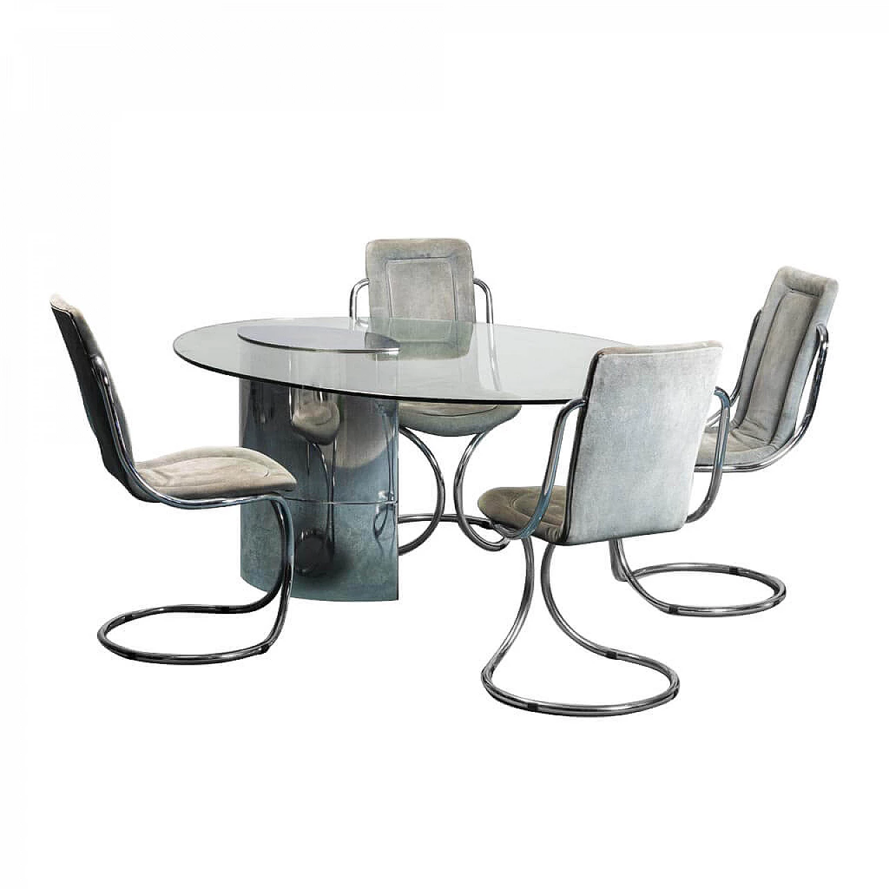 Lunario table by Cini Boeri for Knoll International and 4 tubular metal chairs, 1970s 1303057