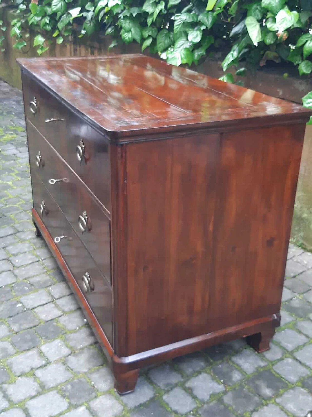 Cassettiera Biedermeier lastronata in noce e radica, '800 1303083