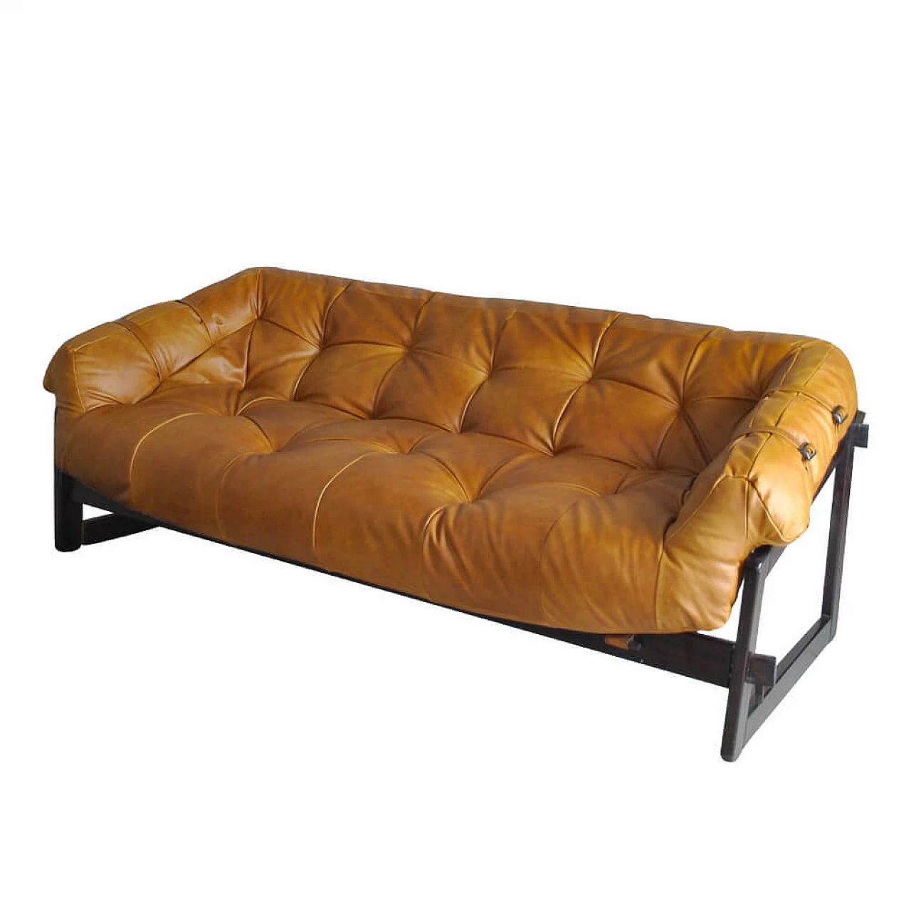 Sofa in leather and walnut by Percival Lafer, 60s 1303130