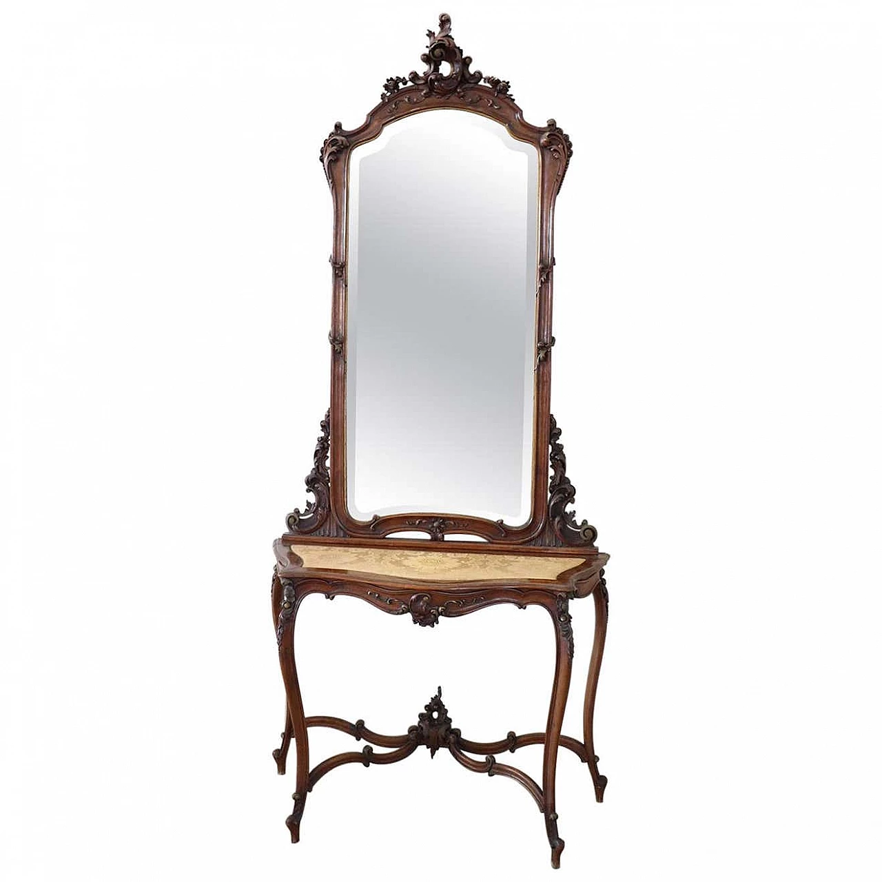 Carved walnut console table with mirror, late 19th century 1303612