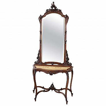 Carved walnut console table with mirror, late 19th century