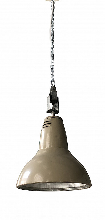 Painted metal industrial ceiling lamp, 1940s