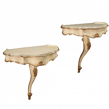 Pair of lacquered and silvered Venetian bedside tables