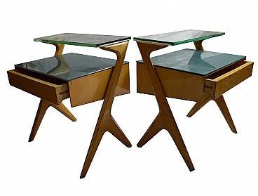 Pair of bedside tables with glass top by Plinio and Vittorio Dassi, 1950s