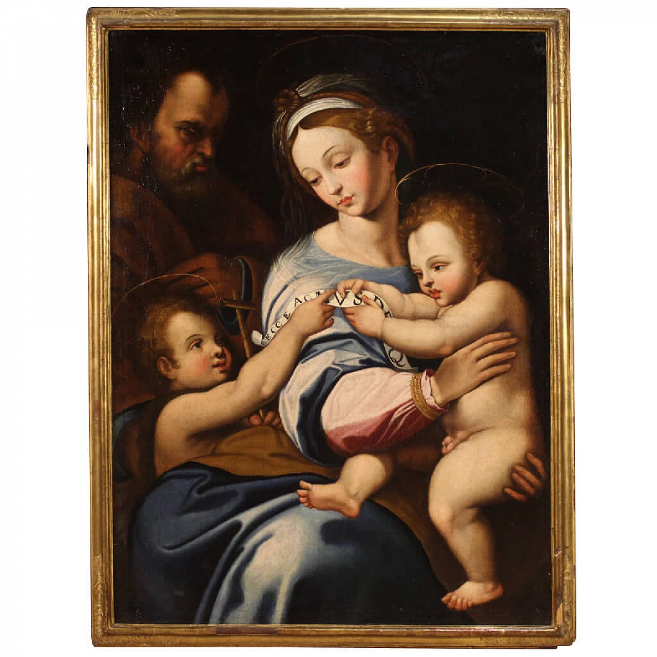 Sacra famiglia con San Giovannino, dipinto italiano olio su tela, '600 1304438