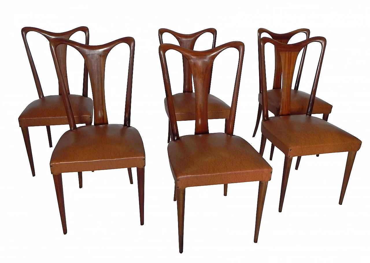 6 Mahogany and skai chairs in the style of Guglielmo Ulrich, 1950s 1304813