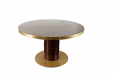 Round table in briarwood and brass by Willy Rizzo for Mario Sabot, 1970s
