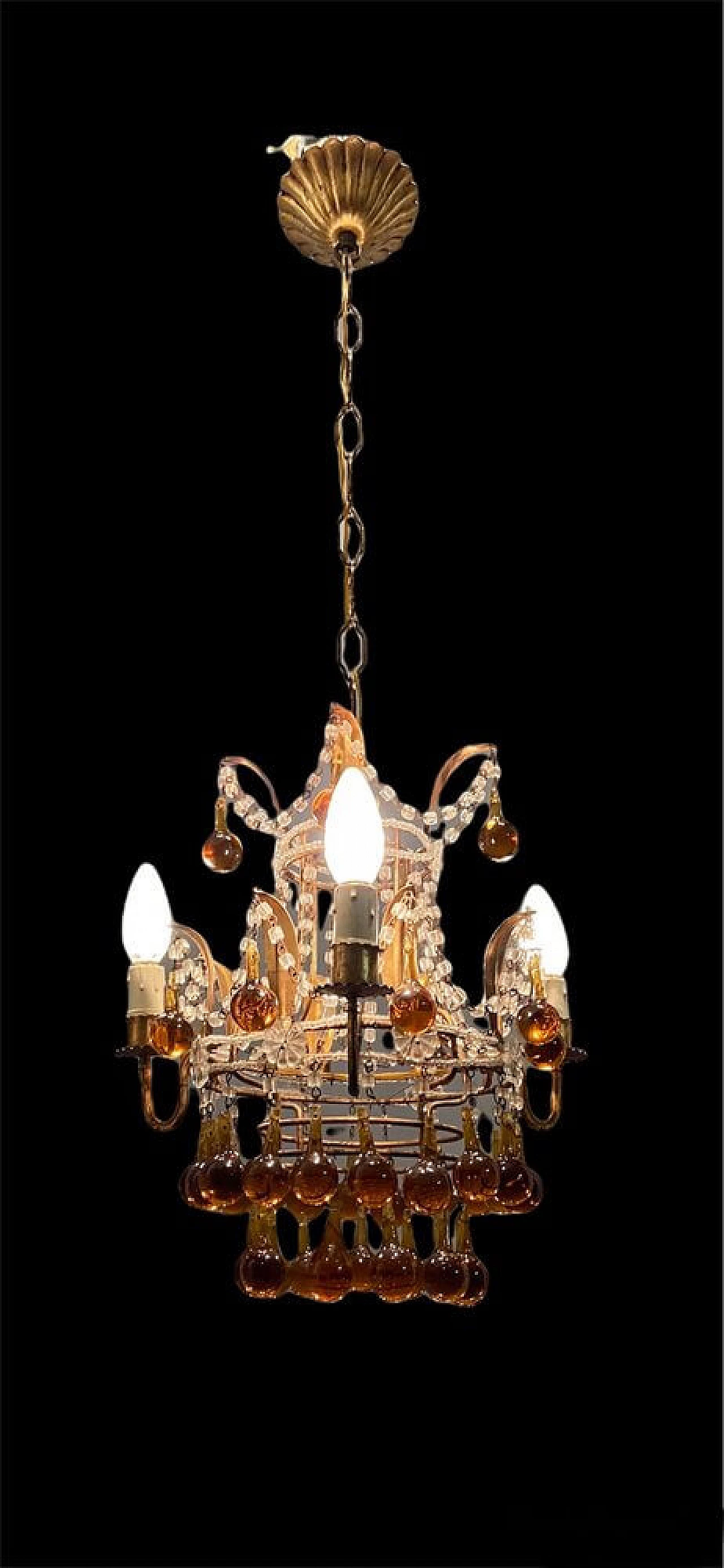Murano glass chandelier with gilded pendants, 1950s 1304872