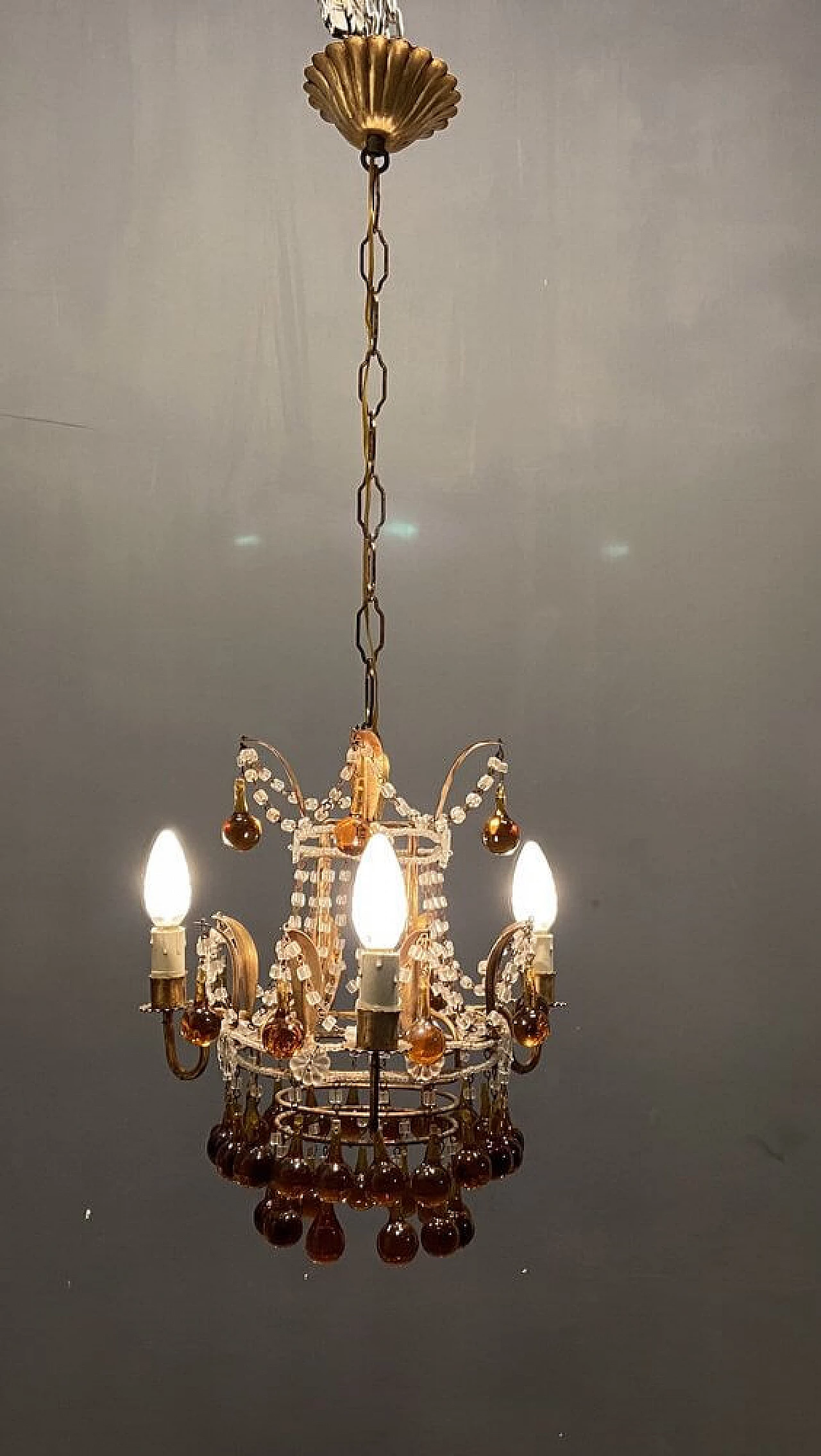 Murano glass chandelier with gilded pendants, 1950s 1304873