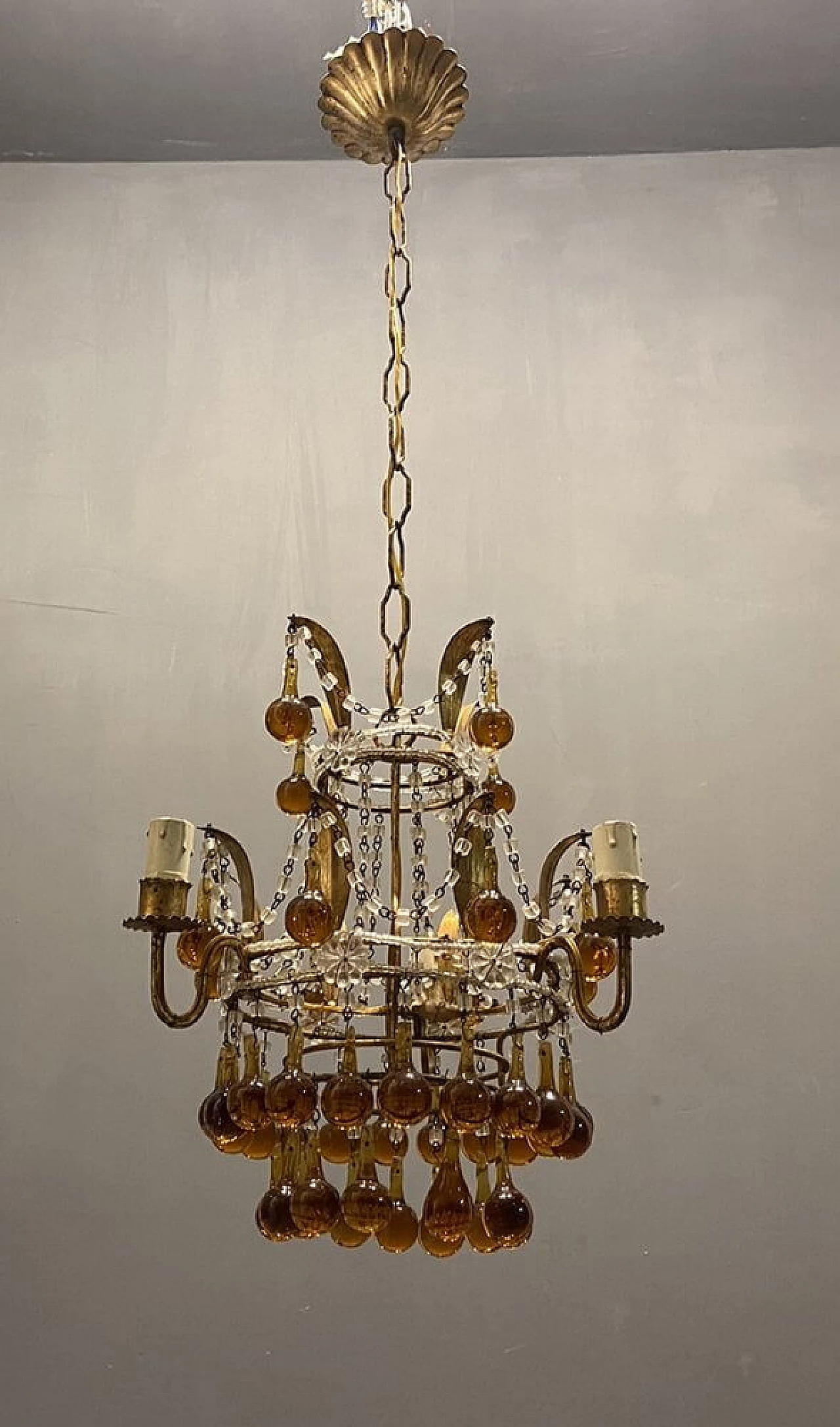 Murano glass chandelier with gilded pendants, 1950s 1304874