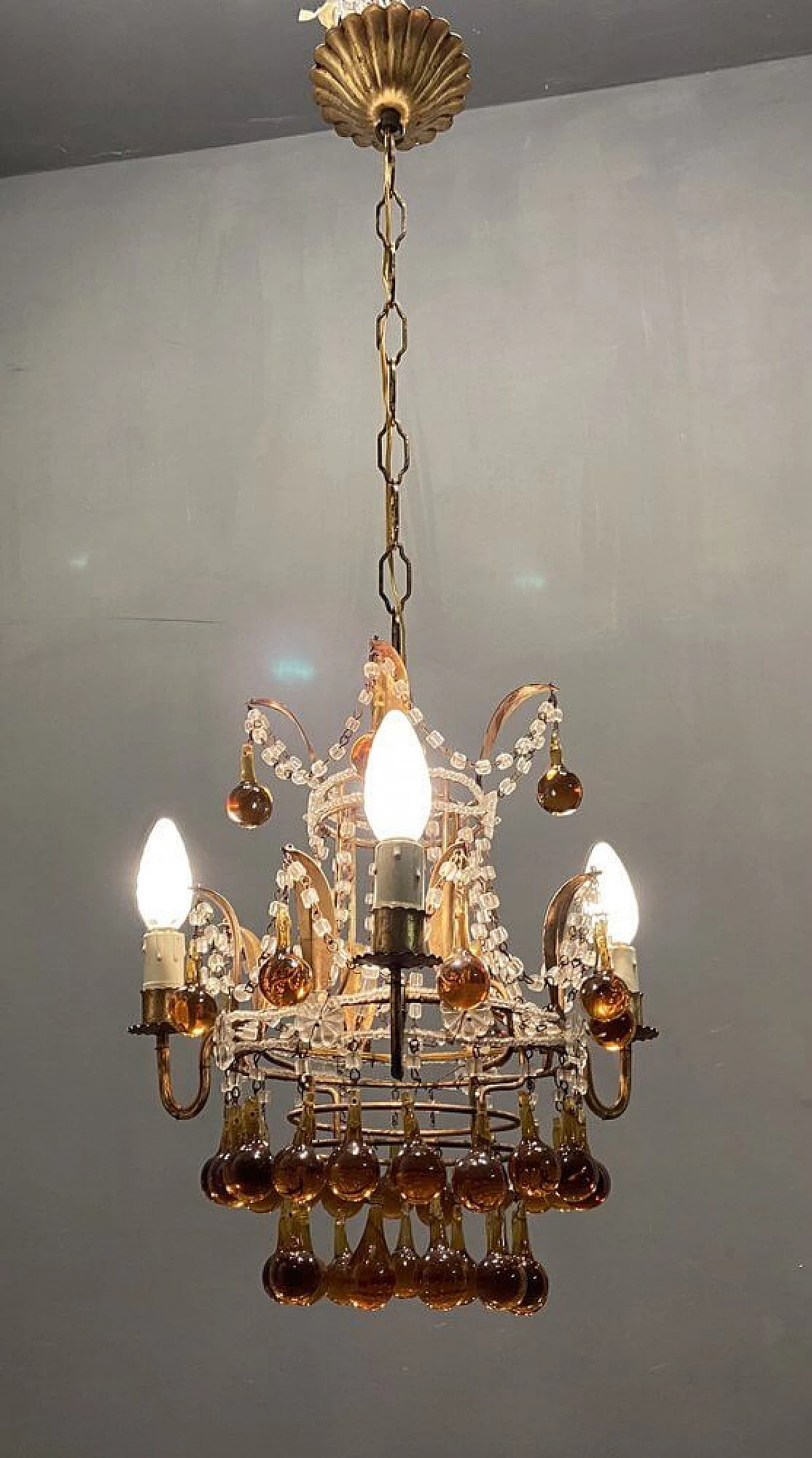 Murano glass chandelier with gilded pendants, 1950s 1304875
