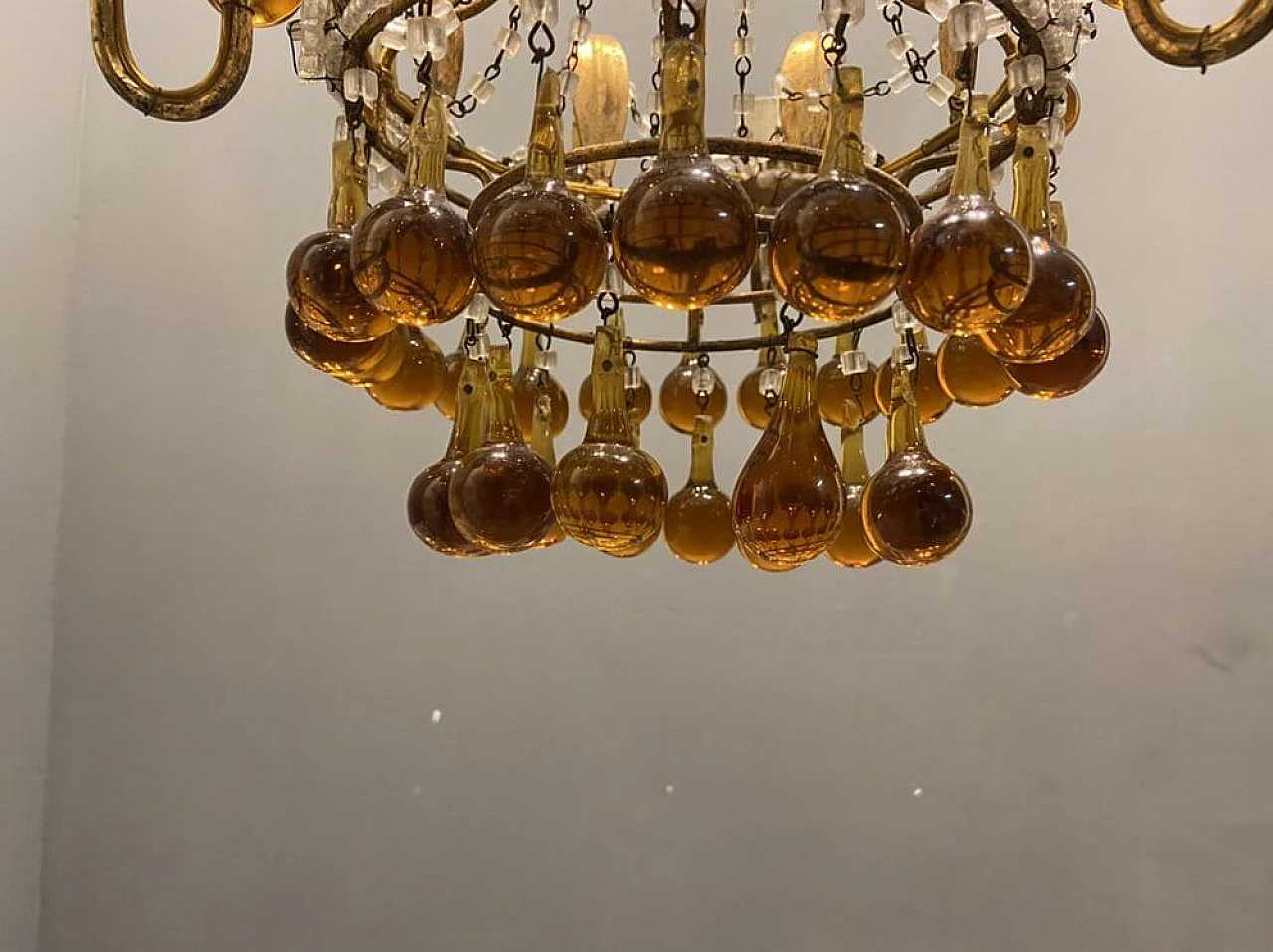 Murano glass chandelier with gilded pendants, 1950s 1304876