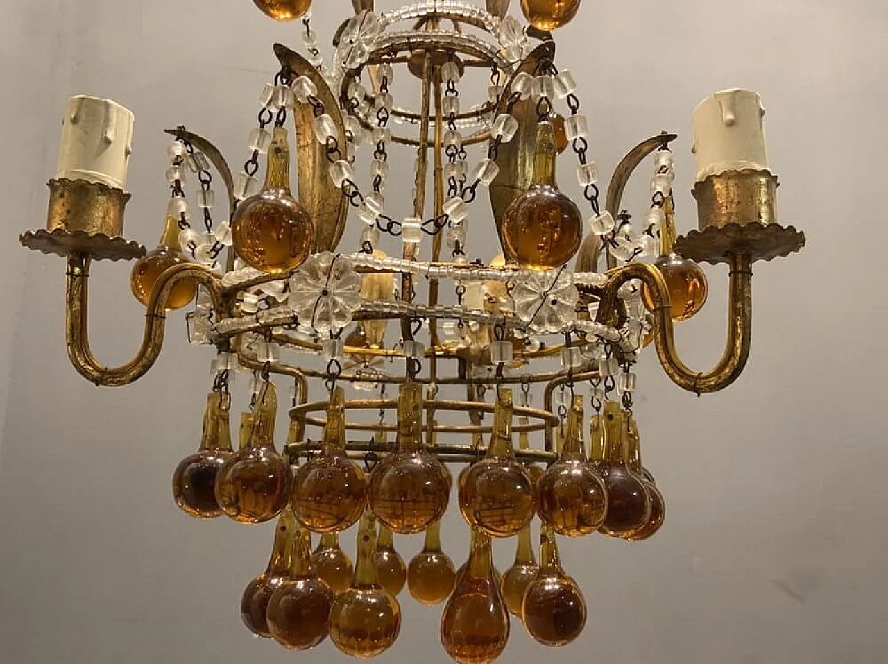 Murano glass chandelier with gilded pendants, 1950s 1304877