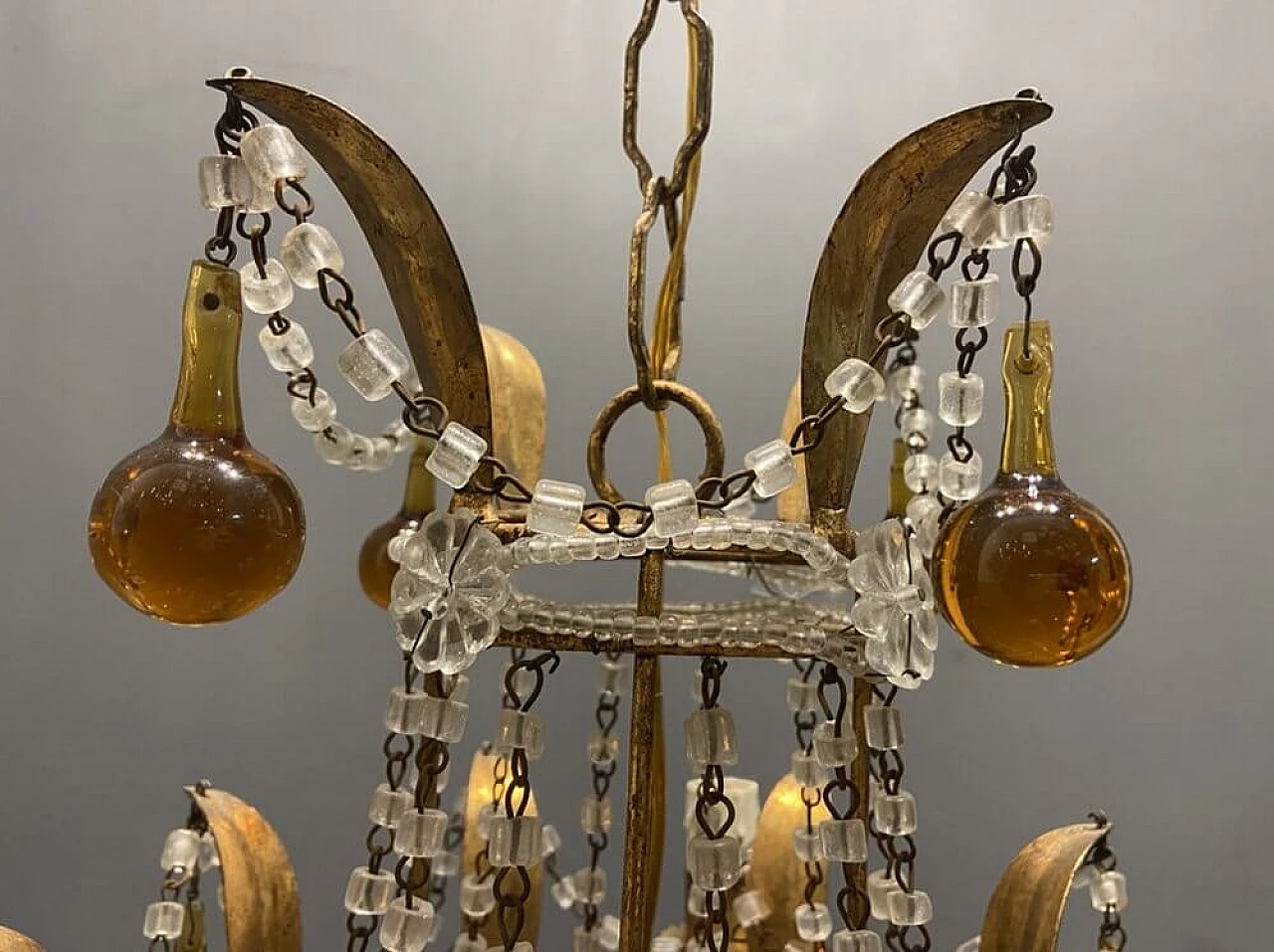 Murano glass chandelier with gilded pendants, 1950s 1304878