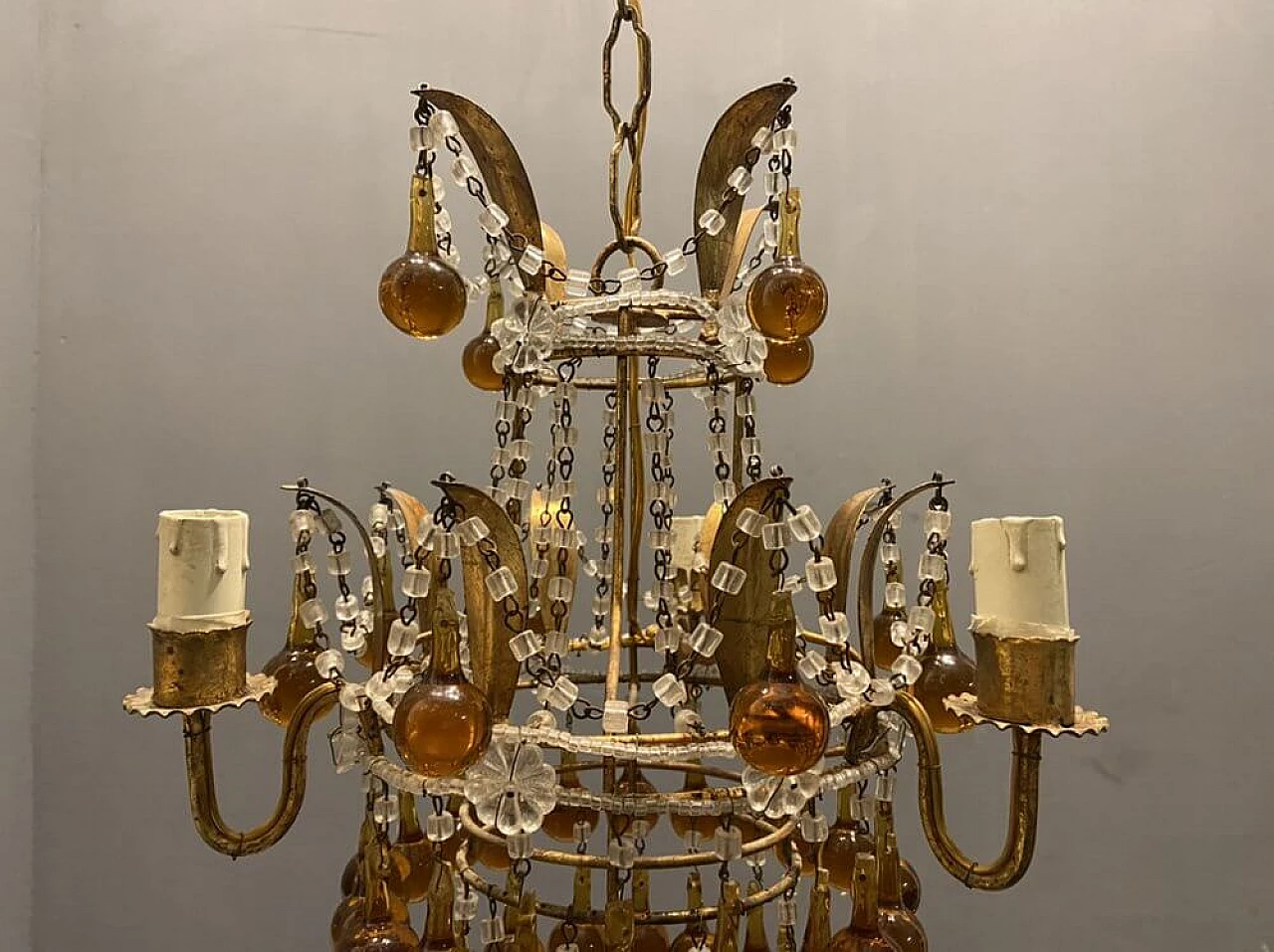 Murano glass chandelier with gilded pendants, 1950s 1304879