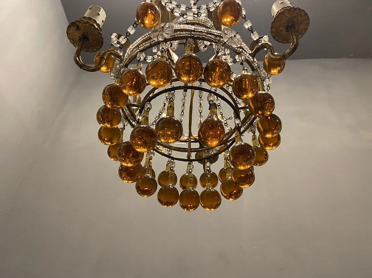 Murano glass chandelier with gilded pendants, 1950s 1304880