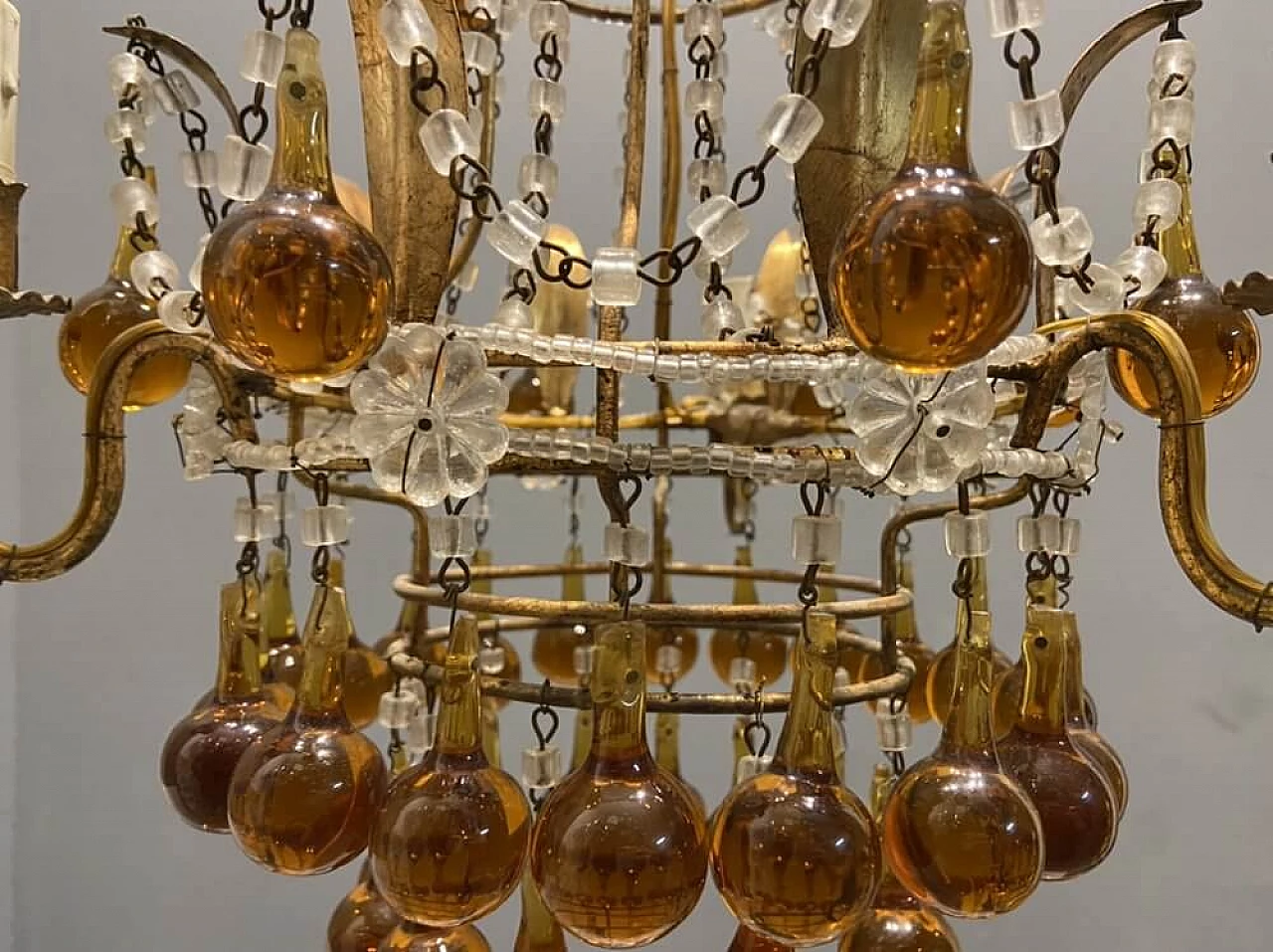 Murano glass chandelier with gilded pendants, 1950s 1304881