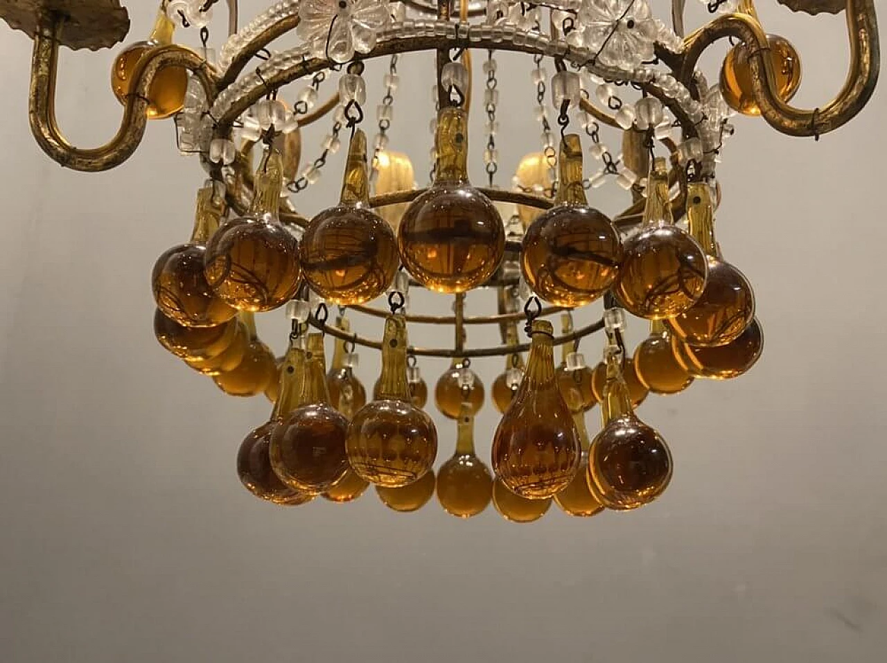 Murano glass chandelier with gilded pendants, 1950s 1304882