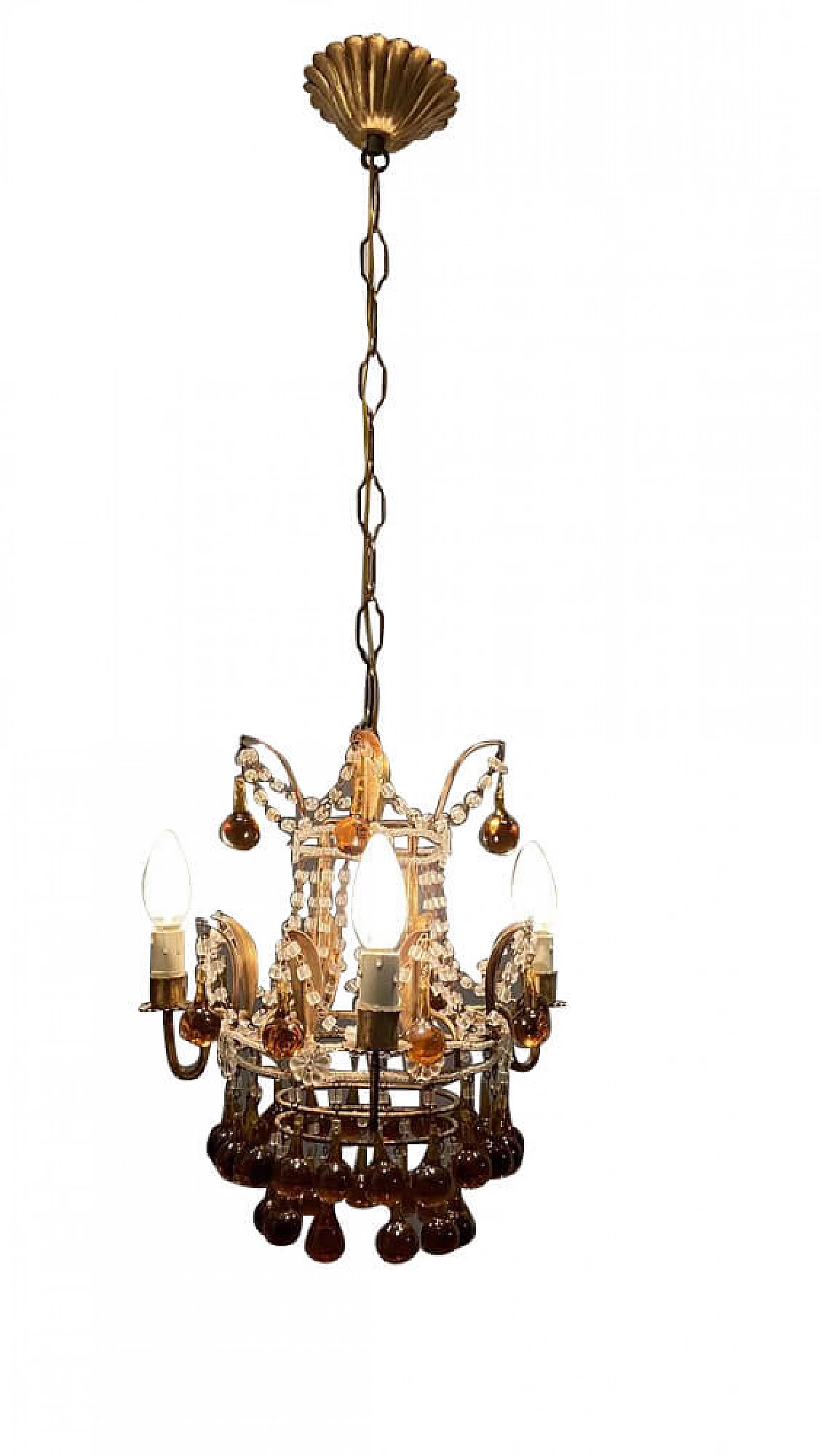 Murano glass chandelier with gilded pendants, 1950s 1304955