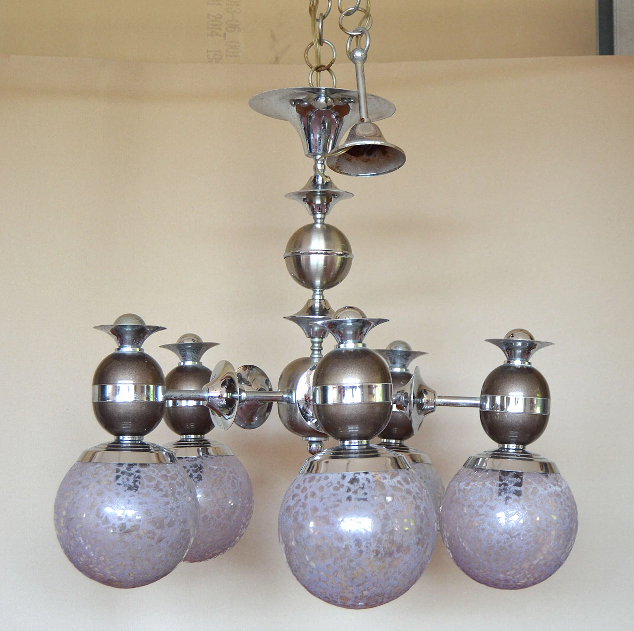 Space Age chandelier in chrome and burnished metal, 1960s 1304990