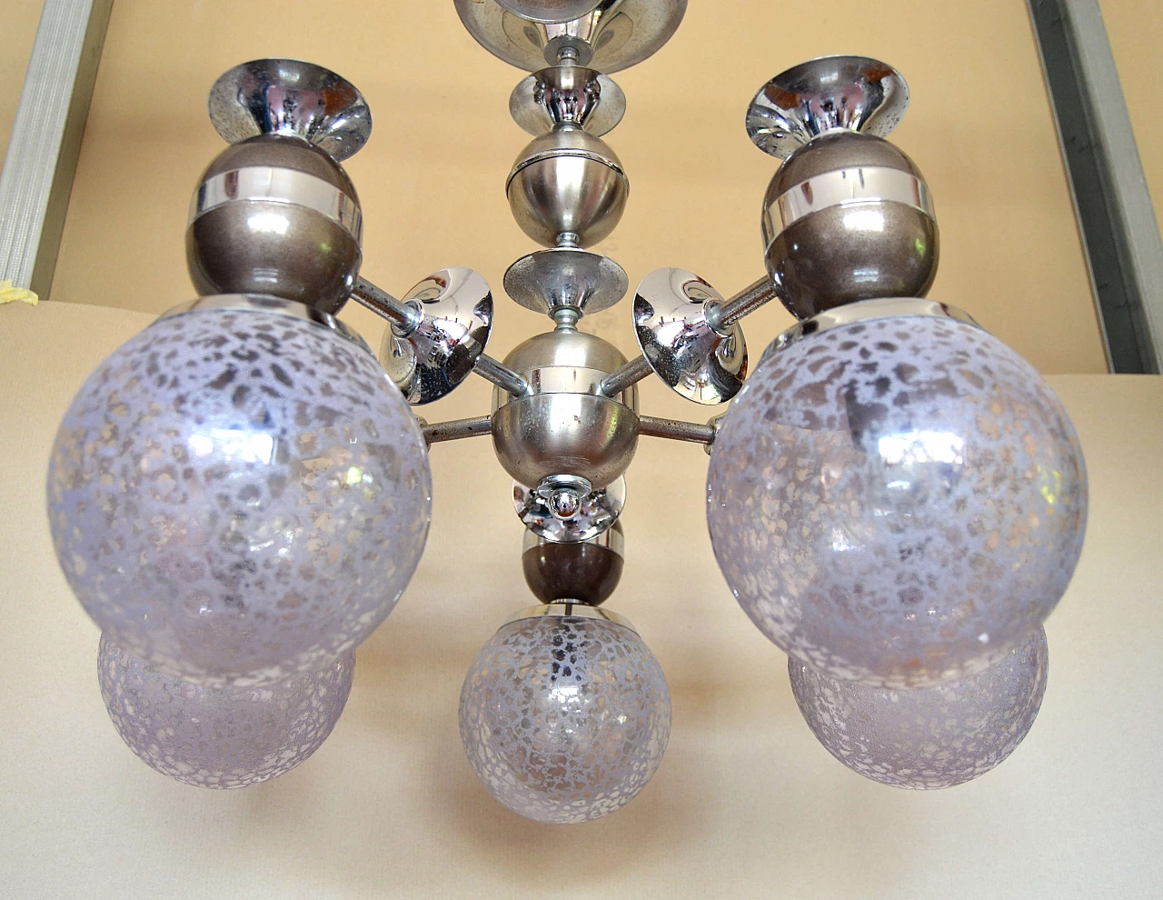 Space Age chandelier in chrome and burnished metal, 1960s 1304991