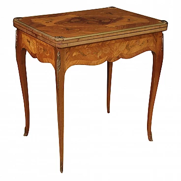 Inlaid wooden card table with fabric top, France