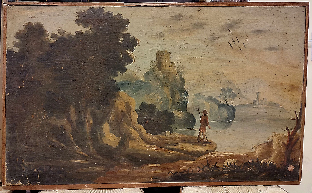 4 Landscapes with figures, oils on canvas, 18th century 1305235