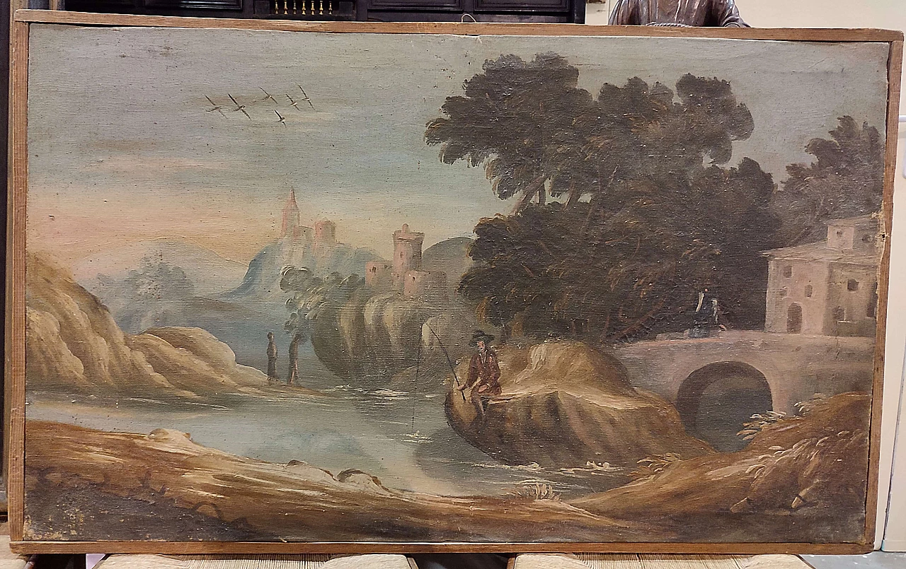 4 Landscapes with figures, oils on canvas, 18th century 1305236