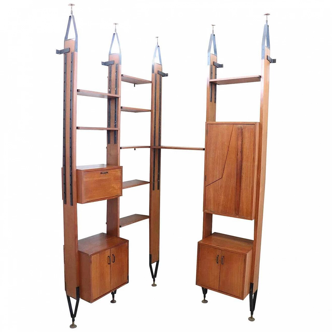 Modular teak bookcase in Albini style, 1960s 1305249