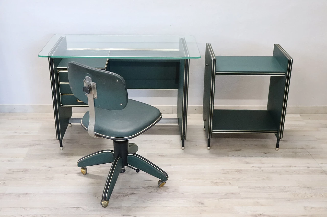 Green leatherette office in the style of Umberto Mascagni, 1950s 1305270