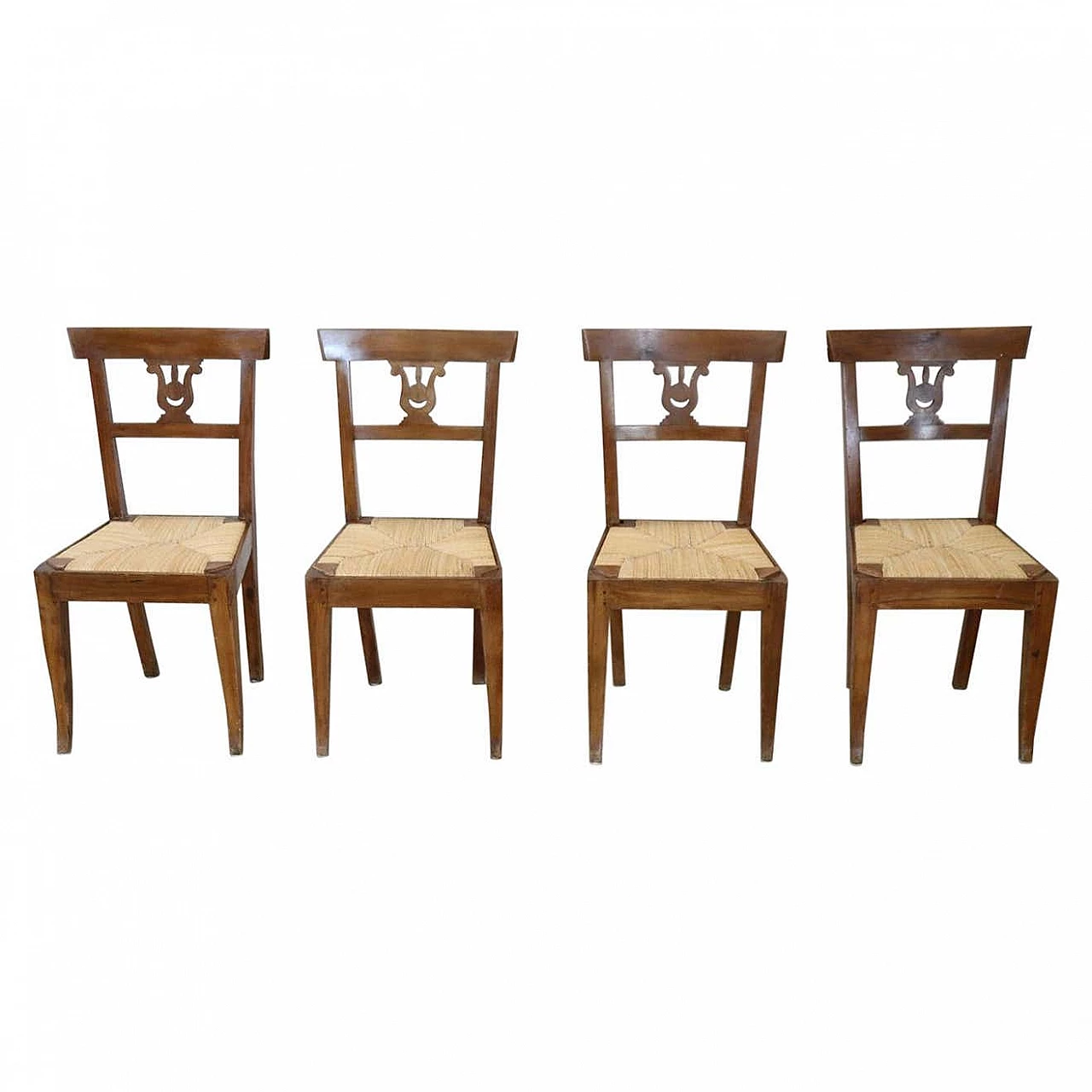 4 Empire walnut chairs with straw seat, early 19th century 1305330
