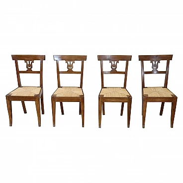 4 Empire walnut chairs with straw seat, early 19th century