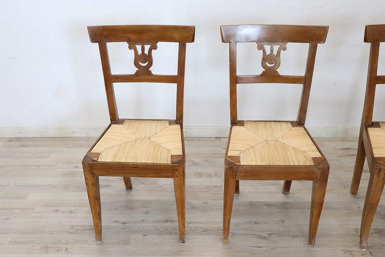 4 Empire walnut chairs with straw seat, early 19th century 1305331