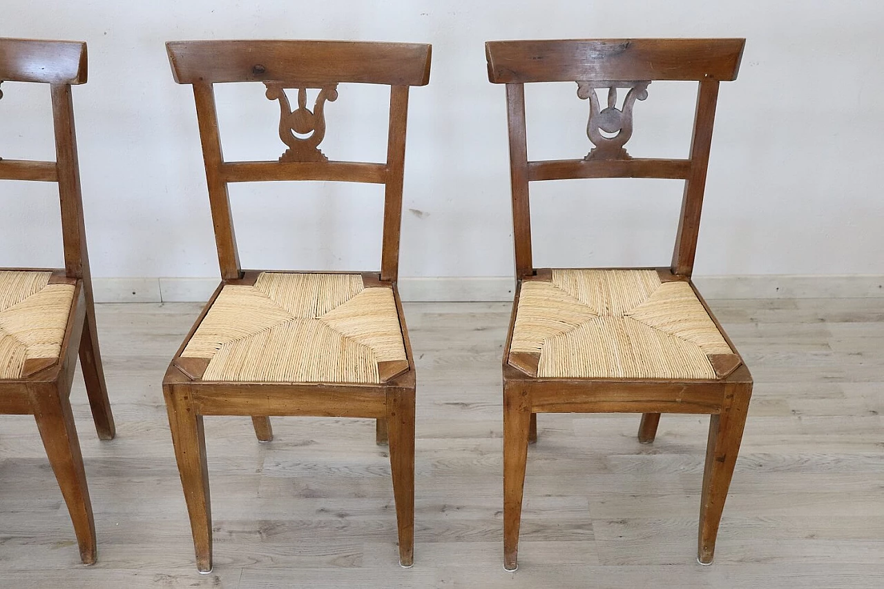 4 Empire walnut chairs with straw seat, early 19th century 1305332