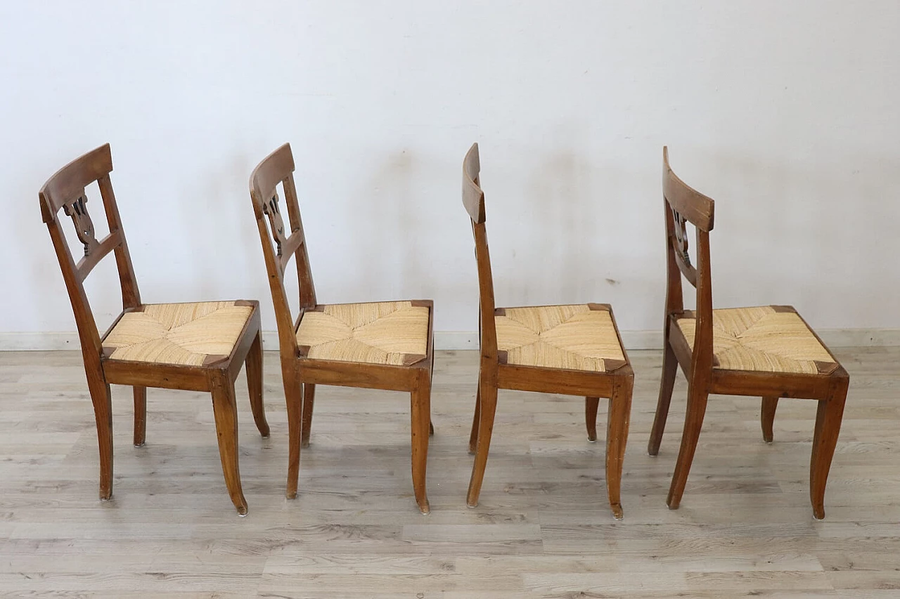 4 Empire walnut chairs with straw seat, early 19th century 1305338