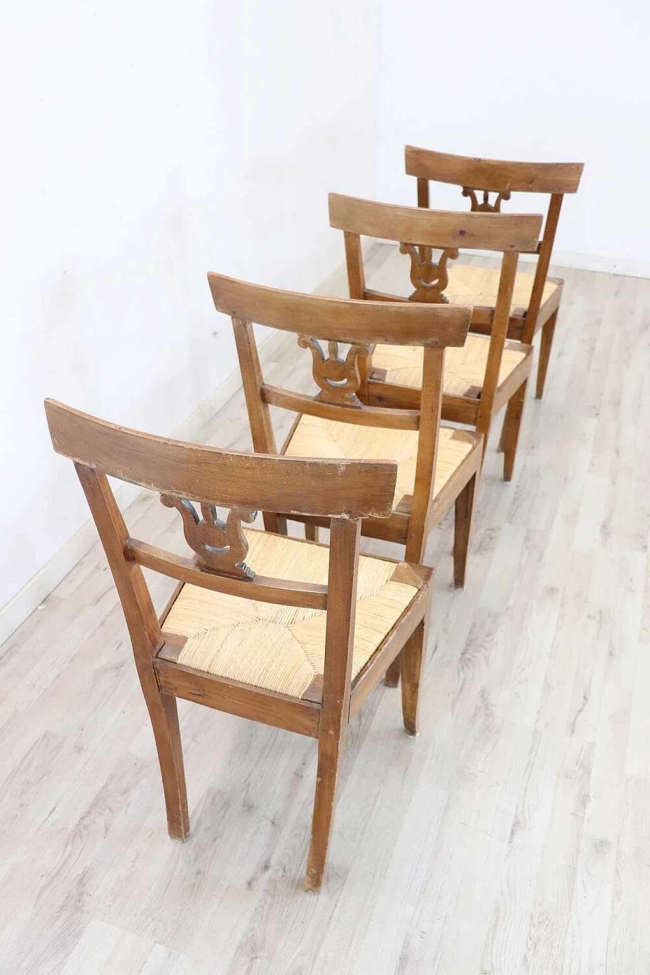 4 Empire walnut chairs with straw seat, early 19th century 1305339