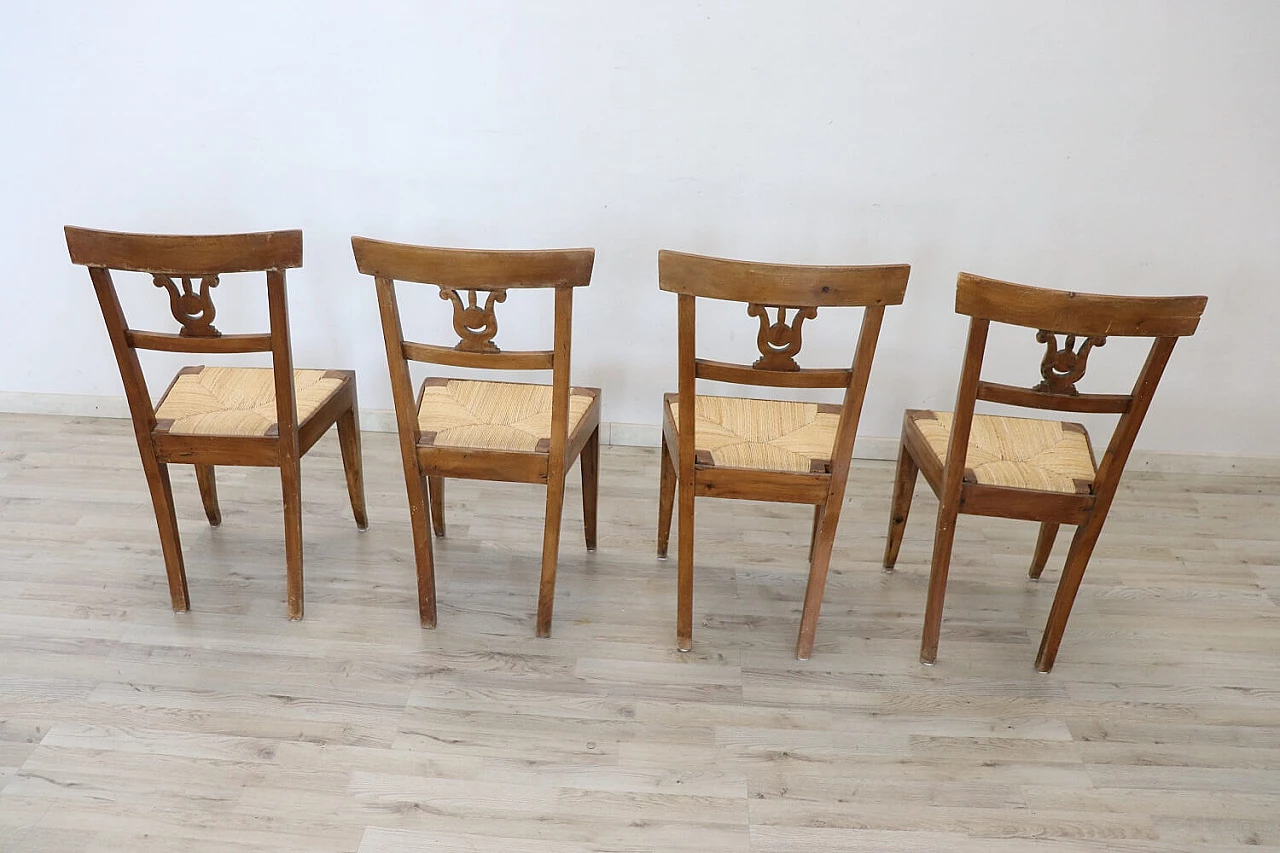 4 Empire walnut chairs with straw seat, early 19th century 1305340