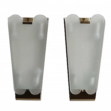 Pair of large brass and glass wall lamps by Fontana Arte, 1940s